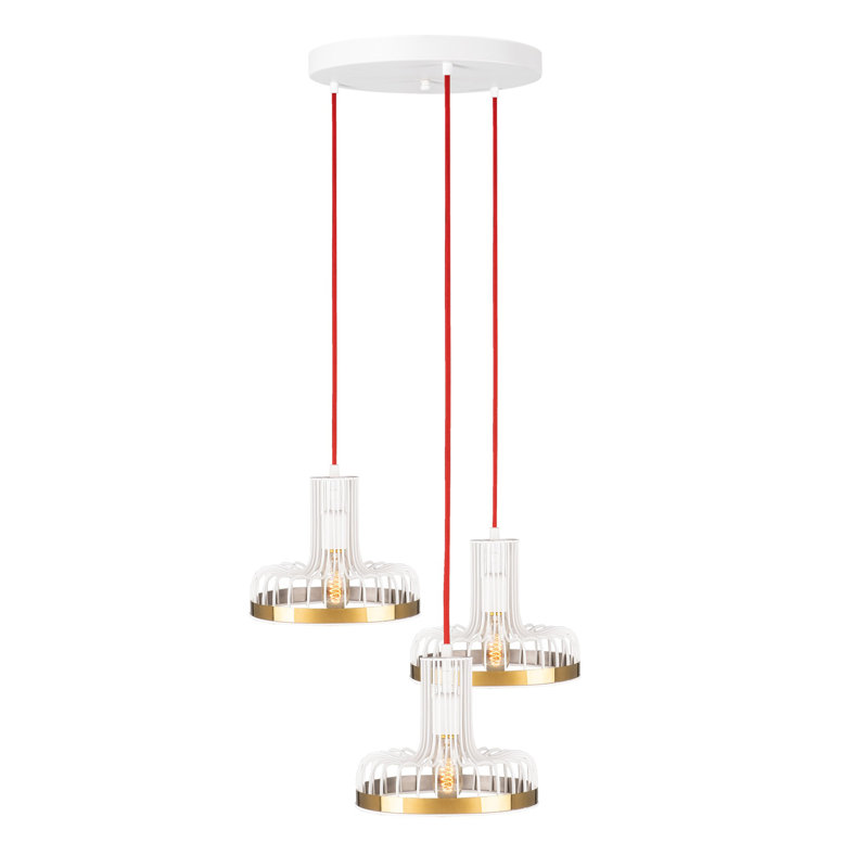 Luminaire suspendu géométrique à 3 lumières Eva, Blanc / Rouge