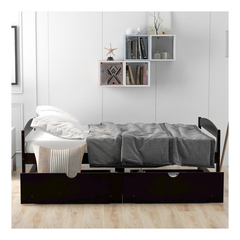 Lit plateforme simple avec deux tiroirs, espresso