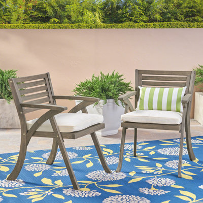 Helen Outdoor Acacia Wood Dining Chair, Gray And Crème, Chair