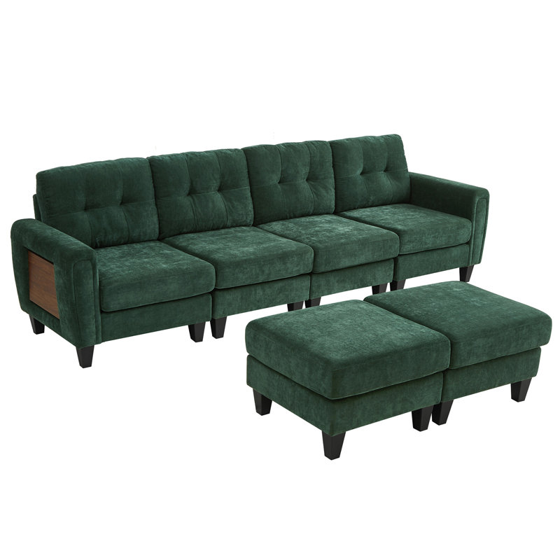 Modern Sectional Sofa 115" U-Shaped Sofa Upholstered Sofa Couch With Two Movable Ottomans, USB Ports And Side Tables For Living Room