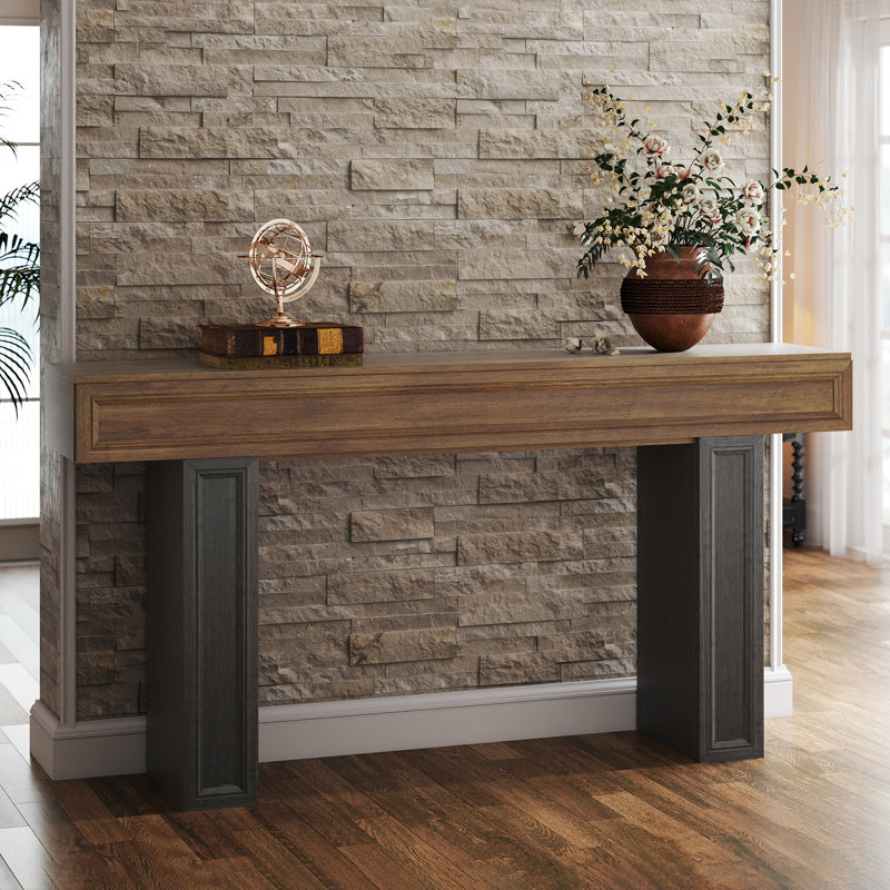 63" Wooden Console Table, Wood Oak