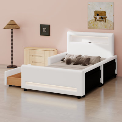 Modern Upholstered Platform Bed Featuring Under-Bed Drawer