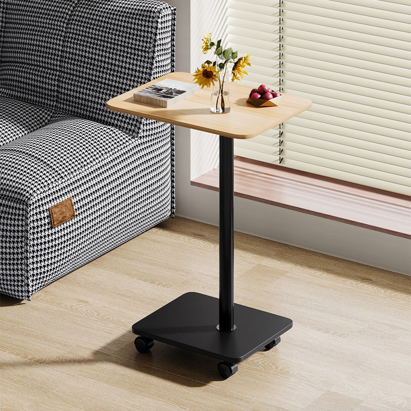 Tray Top Pedestal End Table, Natural Wood, Black