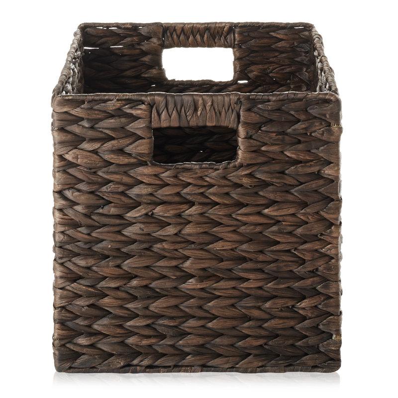 Espresso Water Hyacinth Woven Storage Baskets, 10.5" x 10.5", Set of 2