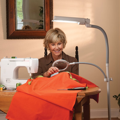 OttLite 18w EasyView Standing Floor Lamp with Optical Grade 3X Magnifier Attachment Arm & Flexible N