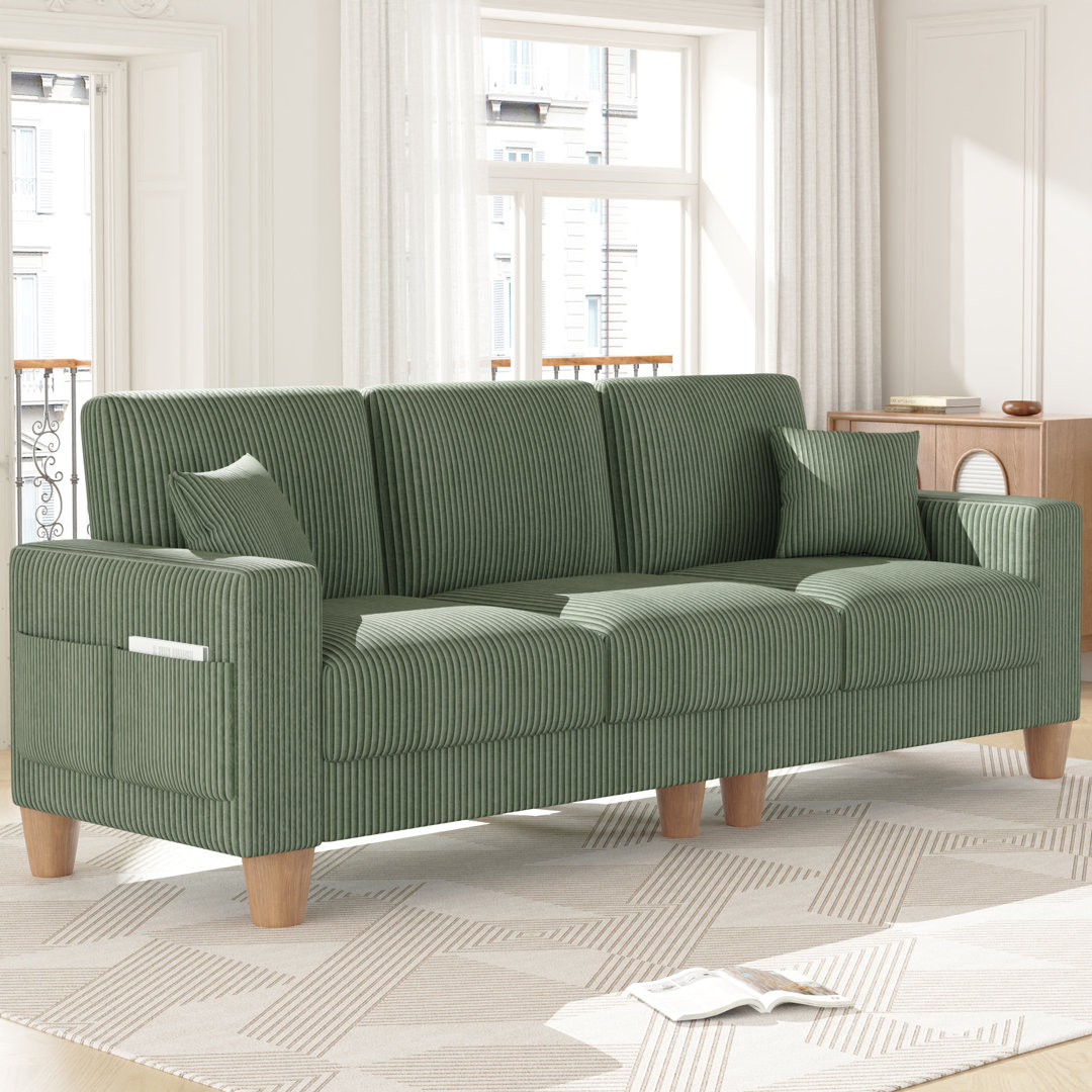 Oversize Sofa 256cm Corduroy Sofa with 3 Seats, No Tool Assembly,Solid Wood Frame and Solid Wood Legs