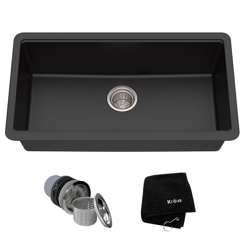Évier de cuisine simple sous-comptoir en granit onyx KRAUS, 31" , Noir