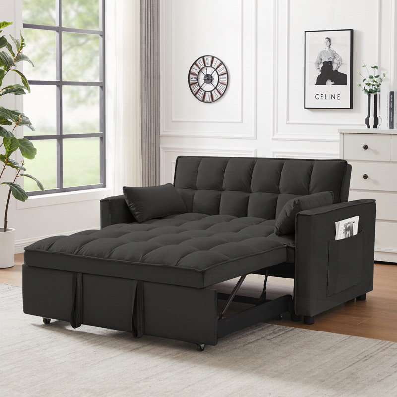Ornella Modern 4 in1 Loveseat Sofa Bed with Armrests & Storage Pockets, Dark Gray