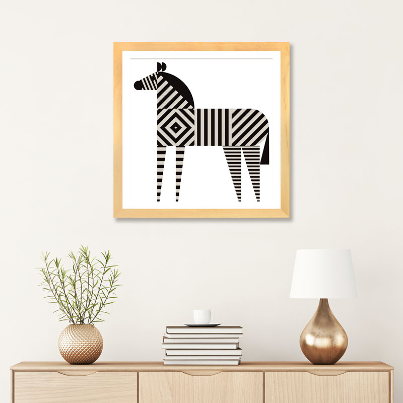 Décoration murale zèbre à rayures pour enfants, H 16 po x l 16 po x p 1 po, Papier encadré naturel