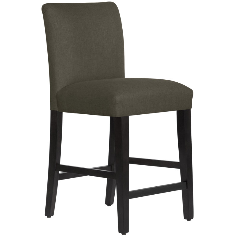 Tabouret de bar et de comptoir Hadrien, Tabouret de comptoir (siège d'une hauteur de 26 p, Lin ardoise classique, Bois noir