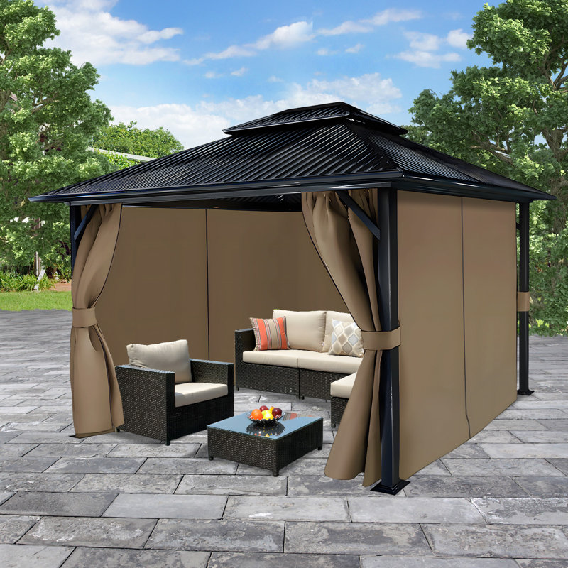 4-Panel Outdoor Gazebo Curtains, Light Coffee, 82.7" H x 144" W192" D