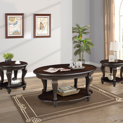Ensemble de table de salon: 3 avec tables basses et de bout, touche antique, bois massif, facile à assembler