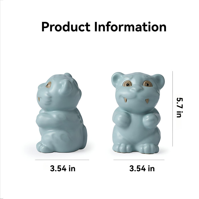Charmante statue de tigre en céramique - élégante décoration artisanale faite à la main, H 5,7 po x l 3,54 po x P 3,54 po