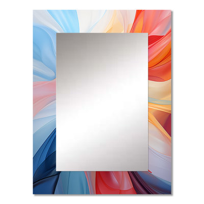 Labastide Blue Red Fractal Spiral II - Wind Turbines Decorative Wall Mirror, Industrial Mirror, Printed Metal Art