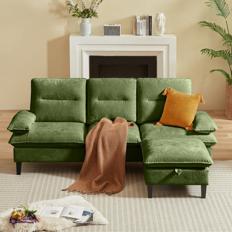 Canapé modulaire en chenille 86,22 po avec repose-pieds, Vert