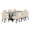 Ensemble de 9 pièces composé d'une table moderne en lin blanc et de 8 chaises de cuisine en tissu de lin sable clair à haut dossier - finition jacobine patinée-45813045