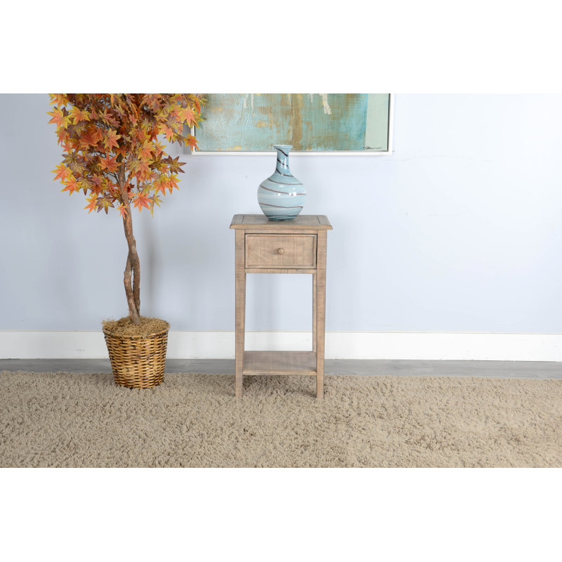 Komor Solid Wood End Table, Beach Pebble