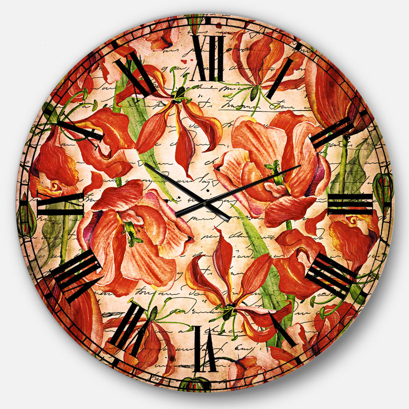 Motif de fleurs rouges sans soudure - horloge murale traditionnelle, Surdimensionné