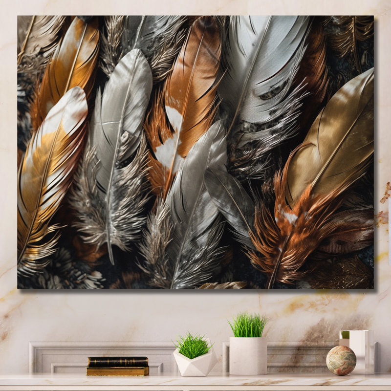 «Keaisa Gold Feather Extravaganza III», reproduction sur toile, H 12 po x l 20 po x P 1 po, Toile tendue