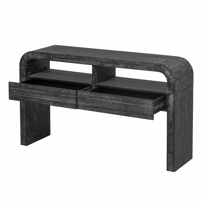 Canapé courbé rétro avec 2 grands tiroirs, Noir antique