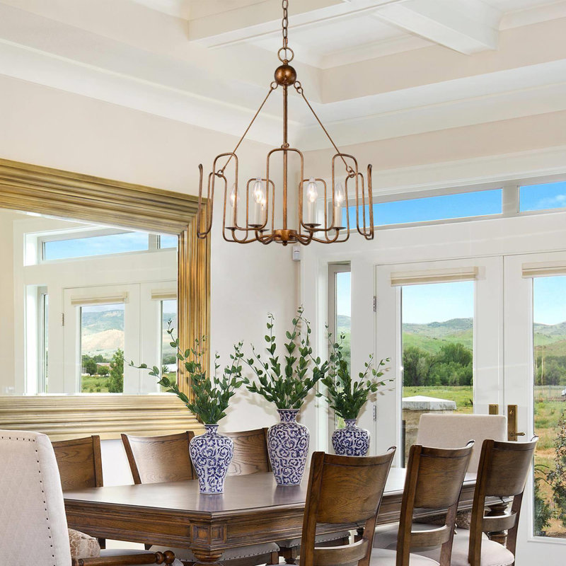 Parmer 6-Light Vintage Farmhouse Frame Chandelier, Spattered Antique Gold Finish for Dining Room
