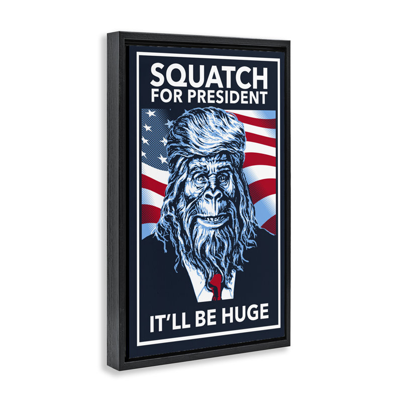 «Funny Mythical President», toile flottante encadrée par Jedco Brands, Inc., Cadre flottant noir de jais, H 25 po x l 17 po
