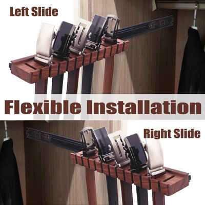 12 Belts Walnut Wood Belt Holder with Slide, Left or Right Slide Flexible Install Belt-Rack