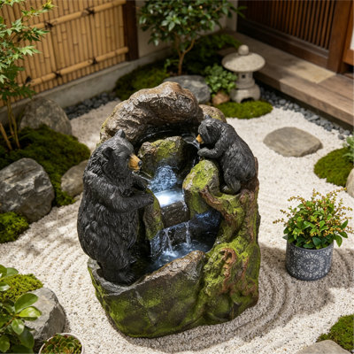 23.75" High Hand Crafted Weather Resistant Floor Fountain, Moss + Black