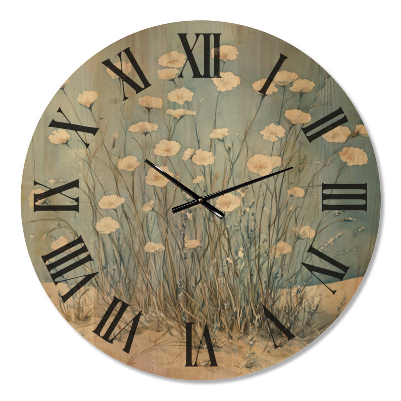 Fleurs sauvages des dunes blanches - Horloge murale côtière, impression sur bois, Extra Large