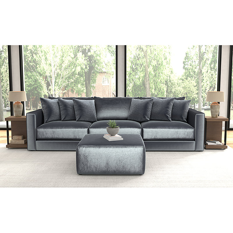Canapé surdimensionné trois pièces avec repose-pieds assorti Rondale, Mélange de polyester gris