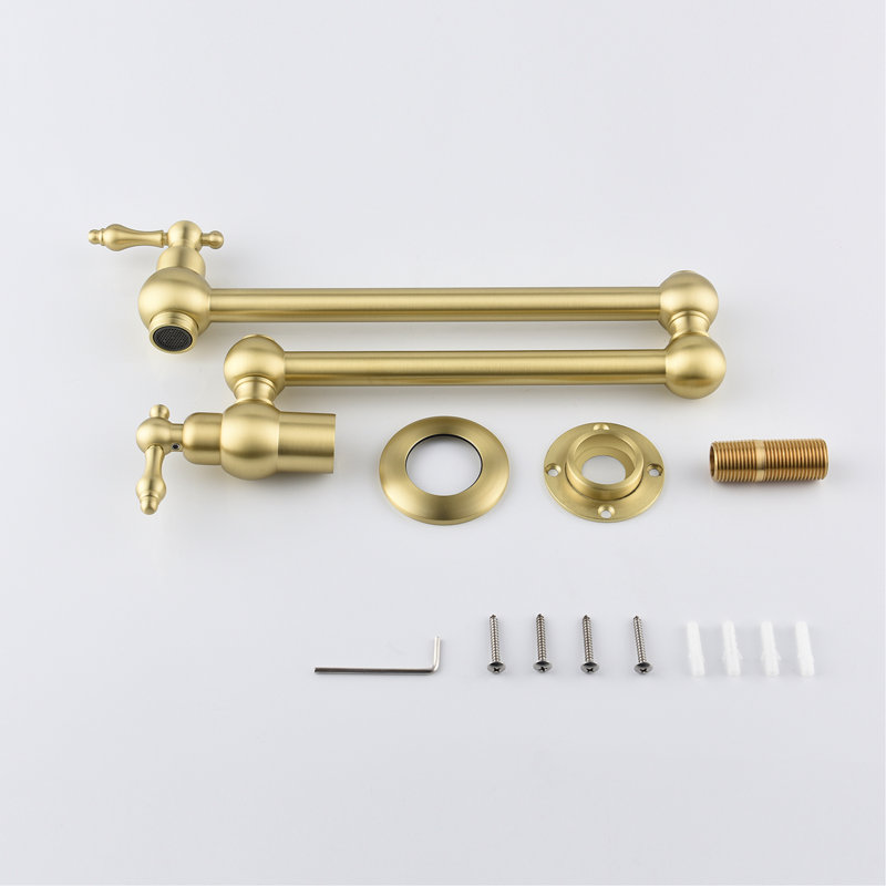 Robinet de robinet de robinet en laiton doré avec support mural pour une fonction optimale, contrôle de débit d'eau précis à deux poignées, mécanisme de préservation de la surface de corrosion, aérateur serein et non perturbateur