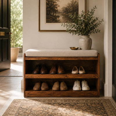 8 Pair Solid Wood Shoe Storage Bench