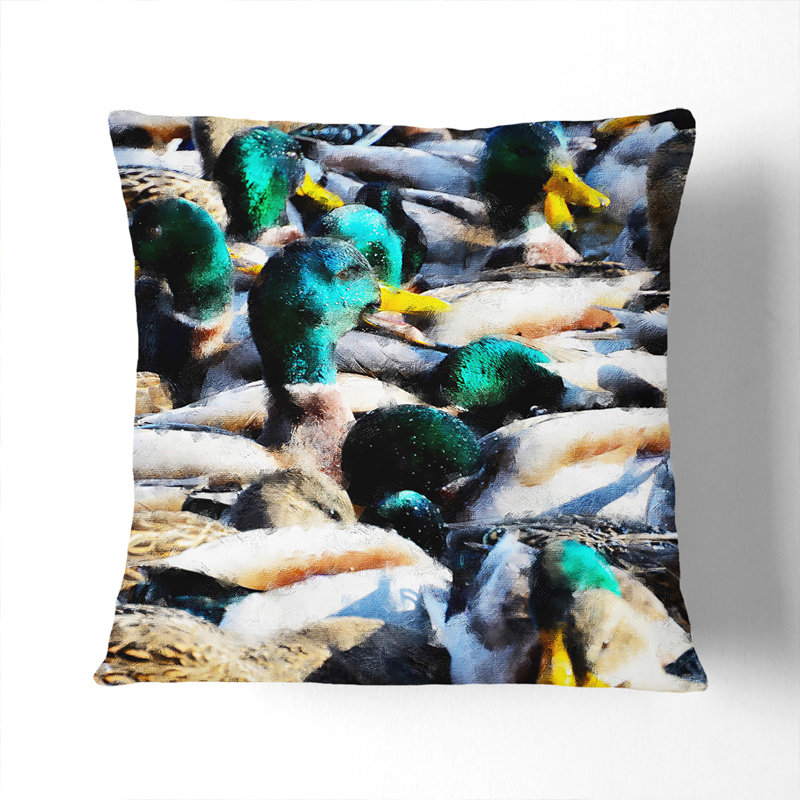 Mallard Ducks Painting Square Throw Cushion, White, 40cm H x 40cm W x 15cm D