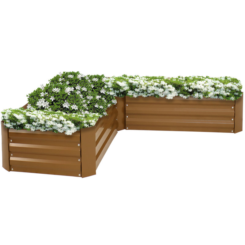 Lit de jardin surélevé en acier galvanisé en forme de L Katherynn - 59,5 po x 59,5 po x 11,75 po, brun, Brun