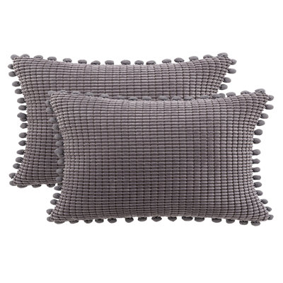 Pom-poms Cotton Blend Reversible Throw Pillow