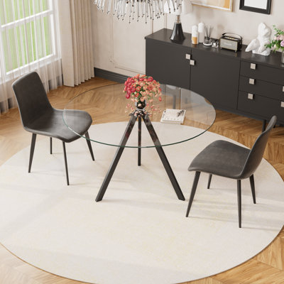 Modern Glass top Pedestal Dining Set by George Oliver