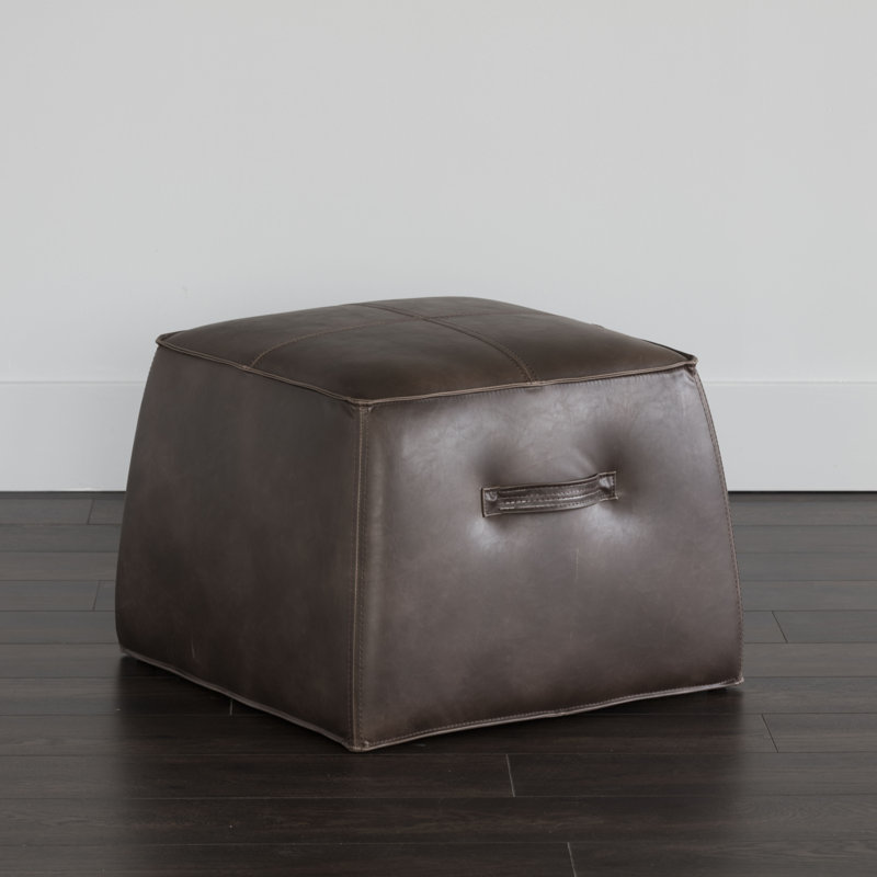 Laurenn Faux Leather Pouf - Brown, Dark Brown Faux Leather
