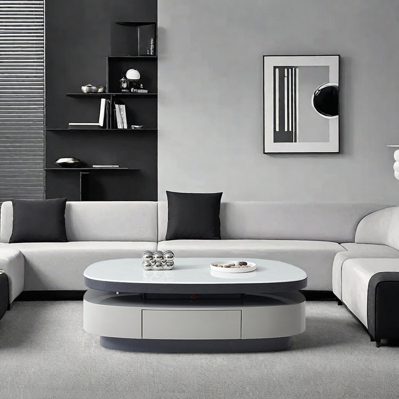 Table basse ovale pivotante télescopique