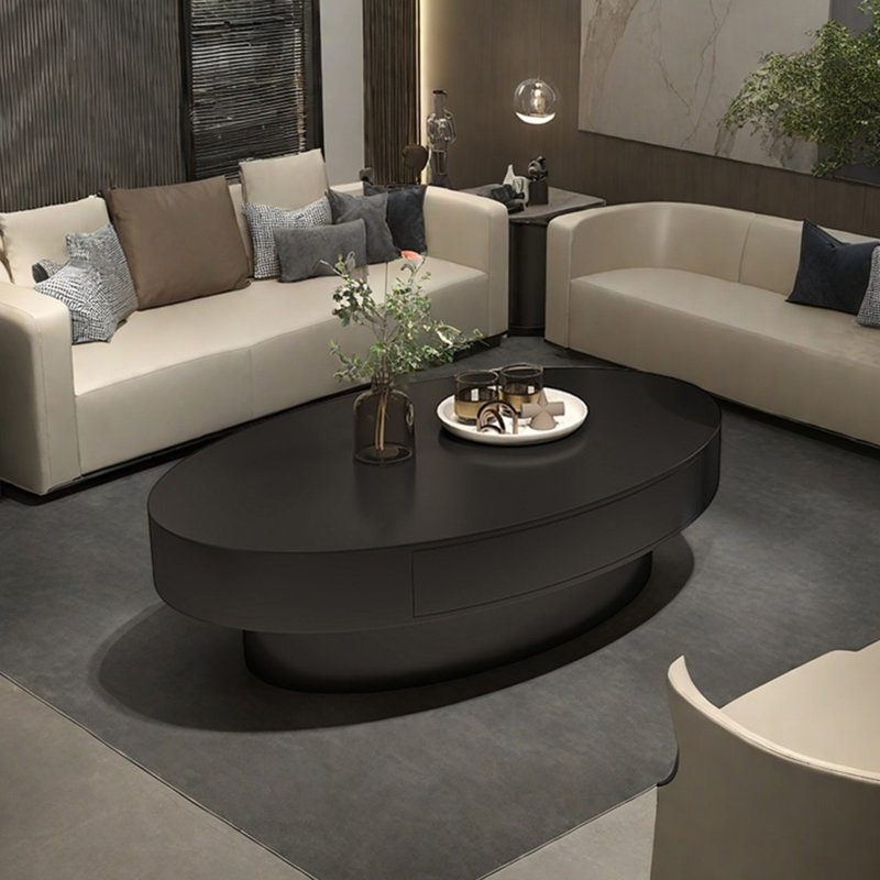 Modern and simple oval coffee table, 13" H x 51.2" L x 33.5" W, Black