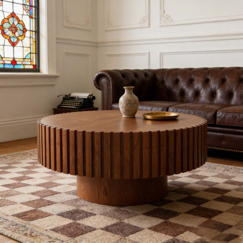 Table basse ronde, Bois naturel