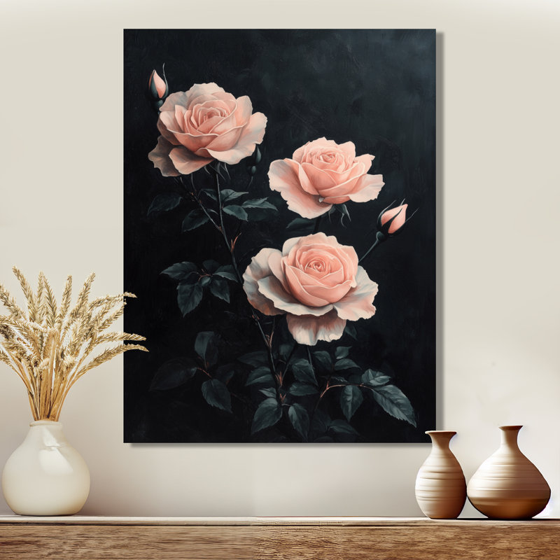 Rose Midnight Rose Elegance - Roses, art mural en métal pour le salon, H 20 po x l 12 po