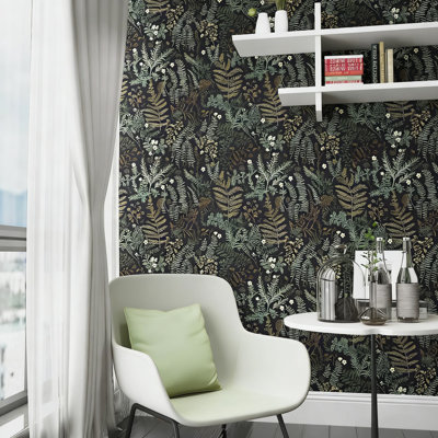 Papier peint adhésif amovible avec motif de fougère réaliste et de feuille de jungle, vinyle imperméable auto-adhésif pour les murs, les meubles et la décoration intérieure