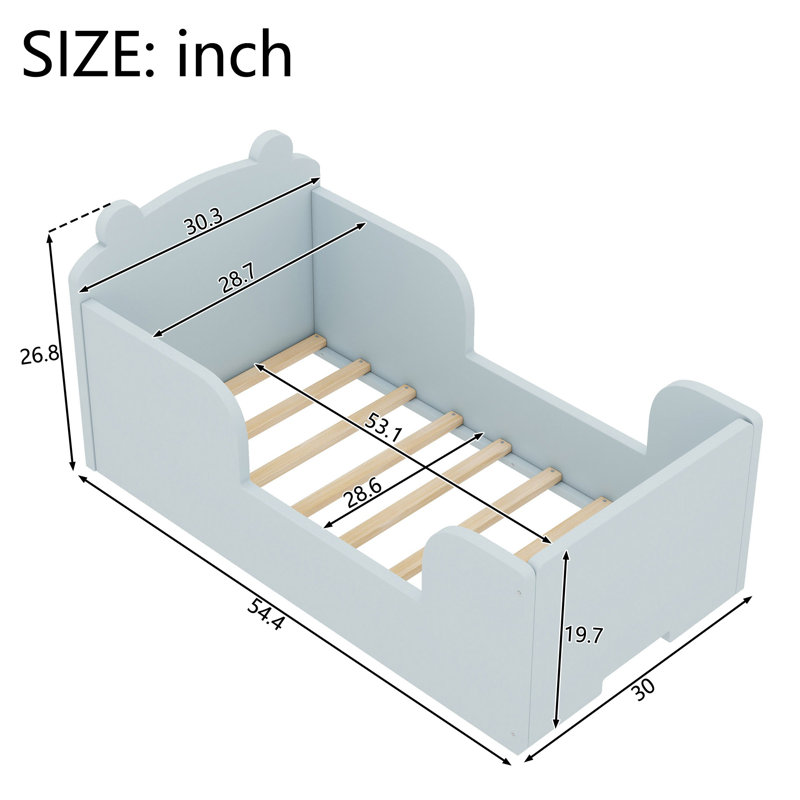 Lit de plancher pour enfants avec conception d'ours - Lit de bébé pour tout-petits avec rails de sécurité pour les enfants de 3 à 6 ans