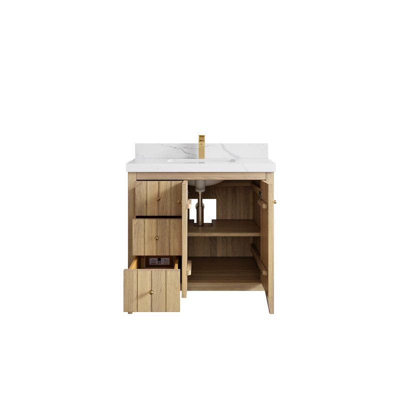 36 po. X P 22 po Meuble-lavabo central en quartz D, 2 PO – quartz Calacatta Laza