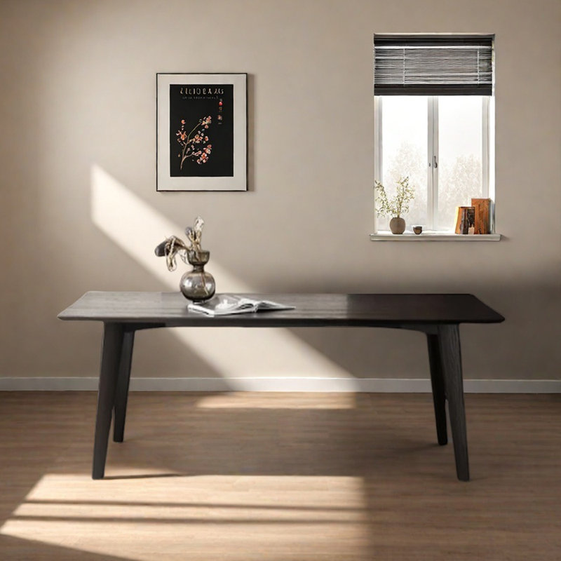 Table en bois massif noir à grande planche minimaliste, H 29,52 po x L 62,99 po x l 31,49 po