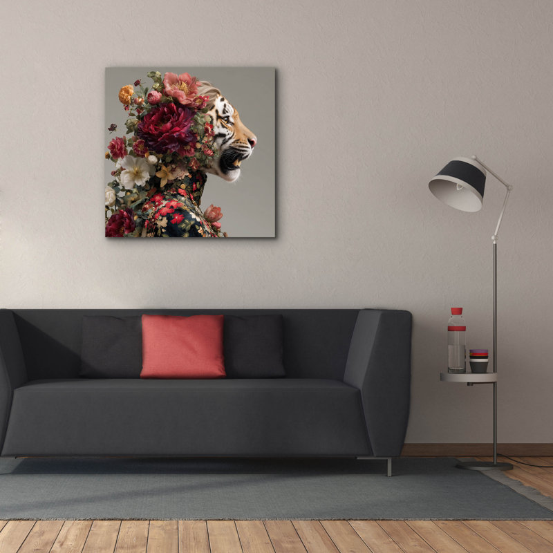  «Floral Magestic Tiger» par Ann Klee, art mural sur toile, 37 po x 37 po