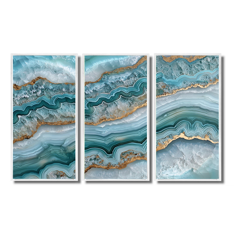 Agate «Dream River», ensemble de reproductions d'art sur pierre, H 32 po x l 48 po, Reproduction avec cadre flottant, White