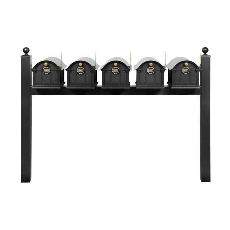 Balmoral Quint Mount Mailbox /w/ Ball Finials & Personalized Door Medallion (5 Mailboxes, Quint Mount Rack, 5 Medallions)