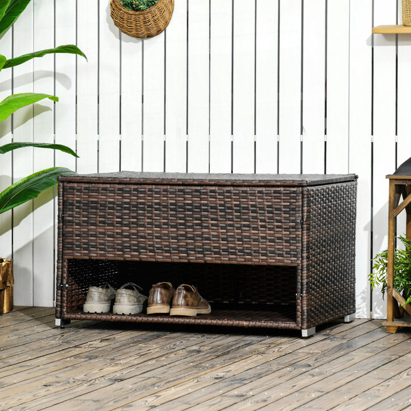Outdoor Storage Deck Box & Shoe Storage, PE Rattan Wicker Towel Rack With Liner For Indoor, Outdoor Storage, Patio Furniture Cushions, Pool, Toys, Garden Tools