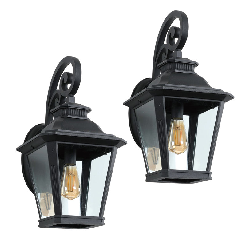 Ensemble de 2 appliques murales d'extérieur modernes noires de 21 po avec abat-jour en verre transparent - imperméable pour les porches, les patios et les garages (ampoule non incluse)